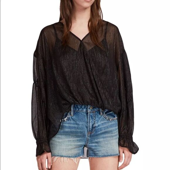 All Saints Hattie  Black blouse top xs sheer - Picture 2 of 10